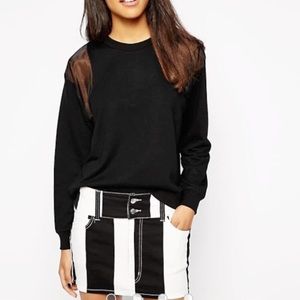 Cheap Monday sheer panel sleeve sweatshirt top black colour